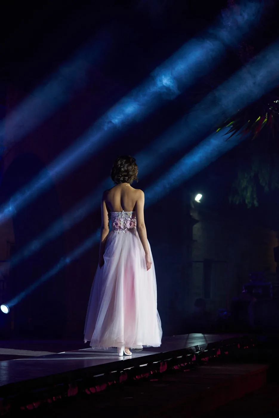 Vestido rosa palo visto de espaldas en la pasarela — Aurat